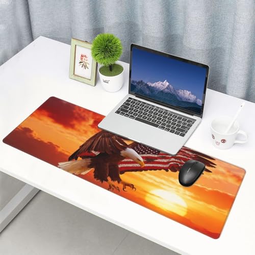 Large Gaming Mouse Pad Desk Mat, American Flag Eagle Extended Keyboard Mouse Pad Mousepad with Non-Slip Base and Stitched Edge Mouse Mat Desk Pad Mouse Pads for Desk Home Office, 31.5 x 11.8 - color: American Flag Eagle