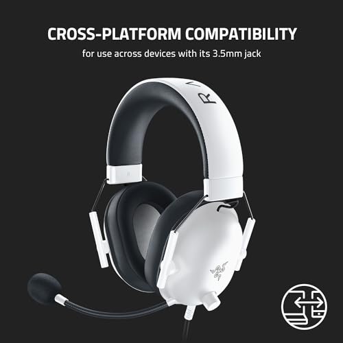 Razer BlackShark V2 X Gaming Headset for PC, 3.5mm Audio Jack, White - color: White, size: 3.5 mm (Pack of 1), style: PC