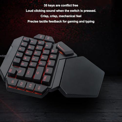 One Handed RGB Mechanical Gaming Keyboard 35 Keys RGB Backlight Blue Switch Mini Gaming Keypad with Wrist Rest for PC Gamer/2567