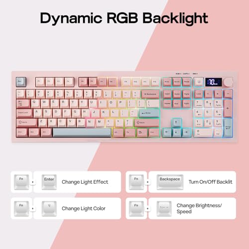 EPOMAKER Aula S102 PRO Membrane Gaming Keyboard w/TFT Screen & Volume Knob | Silent Keyboard w/ Number Pad for PC Game/Office, BT/2.4G/USB, RGB Backlit, Creamy Silicone Structure (Pink) - color: Pink