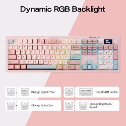 EPOMAKER Aula S102 PRO Membrane Gaming Keyboard w/TFT Screen & Volume Knob | Silent Keyboard w/ Number Pad for PC Game/Office, BT/2.4G/USB, RGB Backlit, Creamy Silicone Structure (Pink) - color: Pink