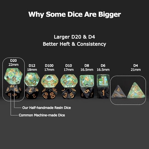 Haxtec Black DND Dice Set, 7 Pcs Iridescent Resin Polyhedral RPG Dice | Role Playing Games Dice with Velvet Pouch, Rounded Edge, Compatible with Dungeons and Dragons, Gifts for D&D Lovers - color: Black Gold