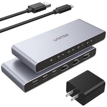 Unitek HDMI USB C Switch 4 Computers 1 Monitor with EDID | 4K@60Hz USB-C Switcher for Laptops PC PS5 Xbox Ipad Phone Tablet HDCP 2.3 HDR10+ Vedio, Quick Switch ,Plug and Play ,Gray - style: USB C+HDMI