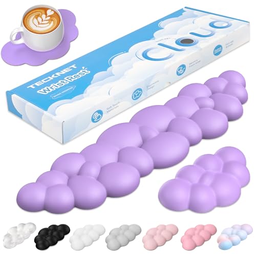 TECKNET Cloud Keyboard Wrist Rest Set, Cloud Wrist Rest with Non-Slip Base, PU Leather Wrist Pad for Keyboard with Ergonomic Memory Foam for Computer Laptop Office Gaming and Pain Relief, Purple - color: Purple
