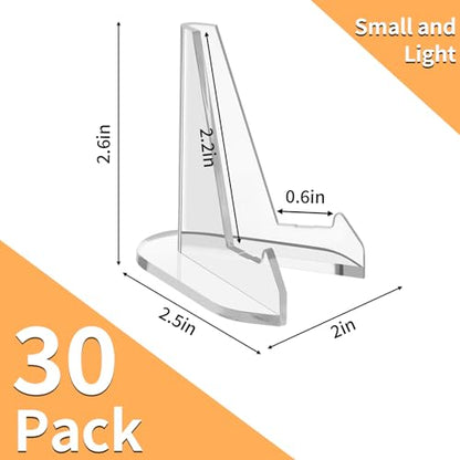 NIUBIER Card Display Stand, Arcylic Card Holder, Clear Mini Easel 2.7 in | 30 Pcs, Display Sport Trading Graded Baseball Card, Also for Challenge Coin Photo Phone Medal, Stable Design, Thicker Acrylic - size: L-2.7 in
