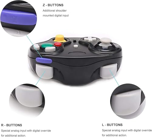 PGYFDAL Wireless Game Cube Controller, 2 Pieces 2.4G Wireless Classic Gamepad with Receiver Adapter for Wii Game Cube NGC GC (Dark Blue and Black) - color: Dark Blue&Black
