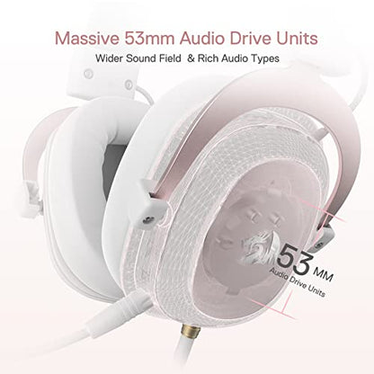 Redragon H510 Zeus White Wired Gaming Headset - 7.1 Surround Sound - Memory Foam Ear Pads - 53MM Drivers - Detachable Microphone - Multi Platforms for PC, PS4/3 & Xbox One/Series X, NS - color: White H510