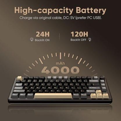 RedThunder K75 Wireless Mechanical Keyboard, CNC Knob, Tri-Mode BT5.0/2.4GHz/USB-C Hot Swappable Custom, Pre-lubed Linear Coconut Switches, Gasket Structure, RGB Gaming Keyboard, Black-Gold - color: Black Gold