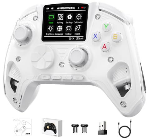 Voacle RG G01 Interactive Screen Wireless Gaming Controller Compatible with PC/Steam/Linux/Android/Switch/IOS 2.4G Wireless Bluetooth Controller Gamepad Hall Effect Triggers(White) - color: White