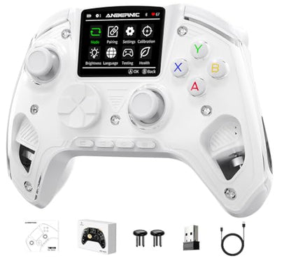 Voacle RG G01 Interactive Screen Wireless Gaming Controller Compatible with PC/Steam/Linux/Android/Switch/IOS 2.4G Wireless Bluetooth Controller Gamepad Hall Effect Triggers(White) - color: White