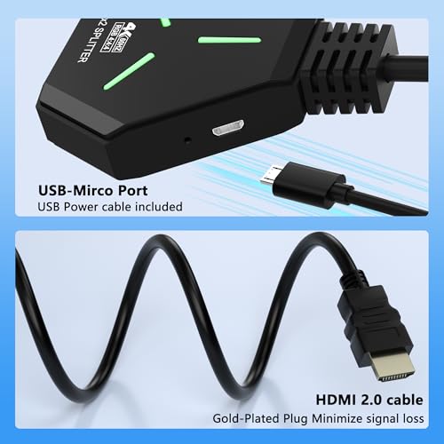 HDMI Splitter 1x2, 4K@60Hz HDMI 2.0 Splitter 1 in 2 Out for Dual Monitors, 1 Source to 2 Displays, Supports 18Gbps High Speed, HDCP 2.2, 3D, HDR, Compatible for Projector/TV/Monitor.
