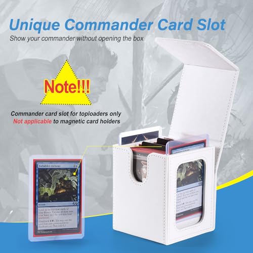 MTG Deck Box, Double Display Window MTG, Commander Deck Box Fits 120+ Single Sleeved Cards, PU Leather Magnetic Closure Card Box with 2 Dividers&2 Toploaders for TCG, CCG, White - color: White, size: 1 pack