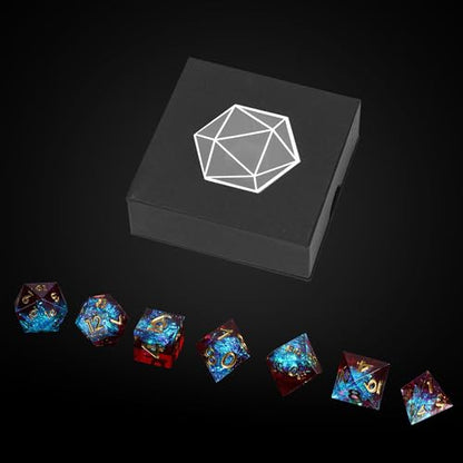 7PCS DND Dice Set,Handmade Sharp Edge Dice Set D&D RPG Polyhedral Die,for Dungeons and Dragons TTRPG Games Roleplaying Games Pathfinder,with Gift Box(Blue with Red) - color: Starry Sky(blue With Red)