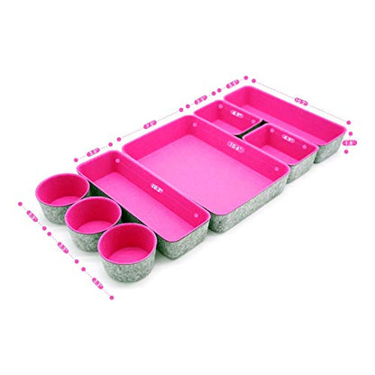 Welaxy Felt Desk Drawer Organizer Trays, 8-Piece Storage Bins for Jewelry, Office Supplies & Entryway Catchall (Hot pink) - color: Hot pink
