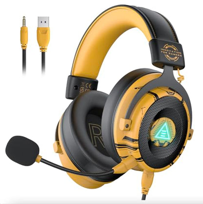 EKSA USB Gaming Headset for PC, Computer Gaming Headphones with Detachable Microphone Noise Cancelling, 7.1 Surround Sound, 50MM Driver, Wired Headset for PS4 PS5, Xbox One, Laptop (Yellow) - color: Yellow