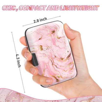 ToLuLu Credit Card Holder, Pink Marble Mini RFID Small Aluminum Card Wallet | Blocking Slim Metal Business Card Case, RFID Blocking Front Pocket Wallet Hard Case Durable CC Holder for Women Girl - color: Pink Marble