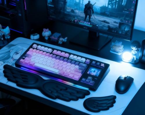 inbesk Angel Wing Wrist Rest Ergonomic Memory Foam Wrist Rest for Computer Keyboard Mouse Set, Cute Gaming Keyboard Cushion Hand Support PU Leather Surface Anti-Slip Waterproof Dirt Resistant (Black) - color: Black