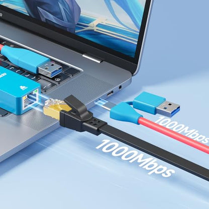 JEMDO Ethernet Adapter,1000Mbps with 2-in-1 USB C/USB 3.0，Gigabit RJ45 LAN Network Adapter，Compatible with Nintendo Switch，Laptop，MacBook，Mac OS，Linux，Android，iOS and More
