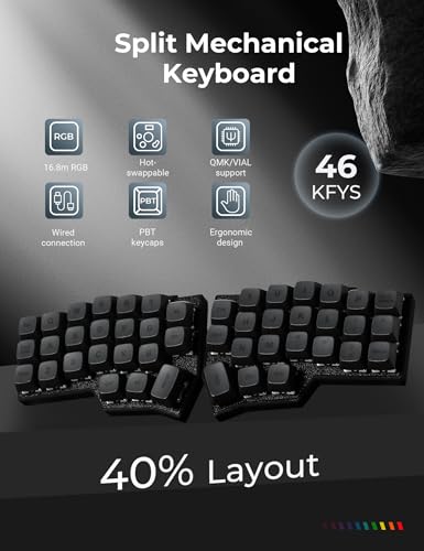 YIVU CORNE V4 Wired Split Mechanical Keyboard, 40% 3x6 Ortholinear Layout, Ergonomic Support, QMK/Vial Programmable, Hot-swappable RGB Gaming Keyboard, Pre-Lubricated Linear Switches