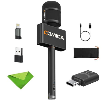 COMICA Revo S Wireless Handheld Interview Microphone,Reporter Mic with USB-C Receiver, Compatible with iPhone 15/16,Android Phones,Laptops,and PC, Professional Mic for Podcasting, Report,Interview
