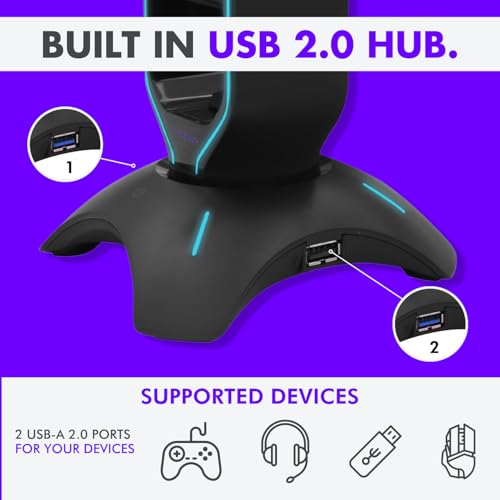 Tilted Nation Gaming Headset Stand | RGB Headphone Stand for Desk with Mouse Bungee and USB Hub (Cool and Clean Setup) Gaming Headset Holder - Perfect Gamer Gift Accessory - color: Black