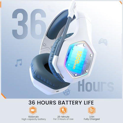 EKSA 2.4GHz Wireless Gaming Headset for PC, PS4, PS5, Gaming Headphones with Noise Cancelling Microphone, 7.1 Surround Sound, 36-Hr Battery Gamer Headset for Computer, Laptop, 3.5mm Wired Headphones - color: Blue