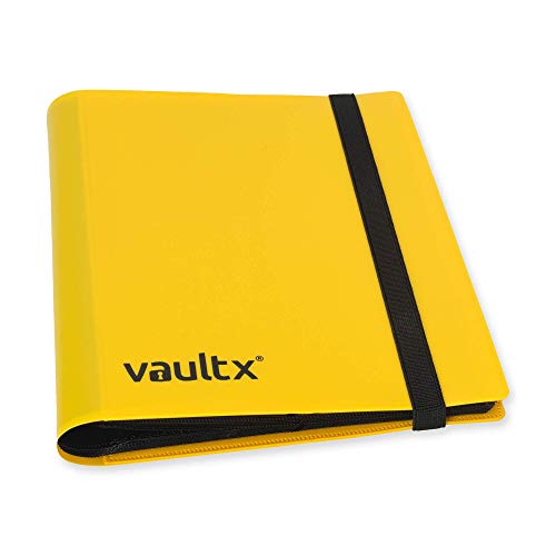 Vault X 4 Pocket Strap Trading Card Binder 160 Cards Side Loading (Yellow) | Holds 160 standard-size TCG cards in 20 side-loading 4-pocket pages. Padded, water-resistant cover. - color: Yellow
