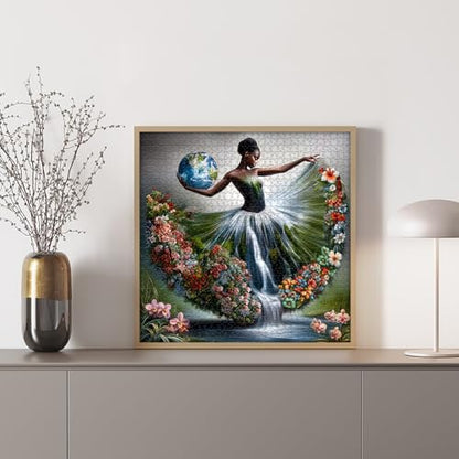 Impossible Puzzle for Adults 1000 Pieces,Fantasy Landscape Dancing Lady Flower Puzzle Aesthetic Art, Floral Elegant Women Abstract Chalenge Jigsaw Puzzle - style: Earth Dance Puzzle
