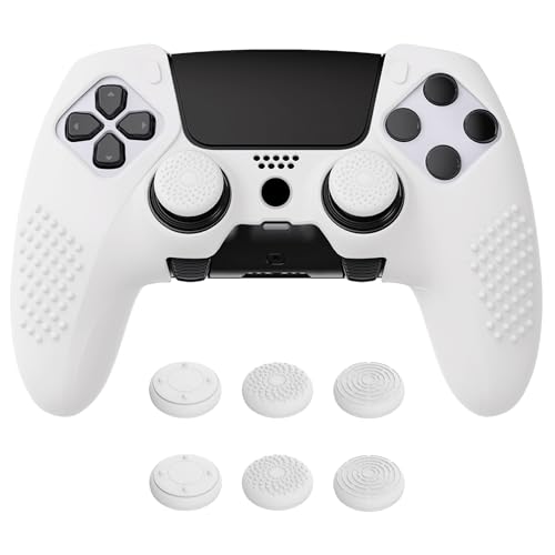 PlayVital 3D Studded Edition Anti-Slip Silicone Cover Case for ps5 Edge Controller, Soft Rubber Protector Skin for ps5 Edge Wireless Controller with 6 Thumb Grip Caps - White - color: White