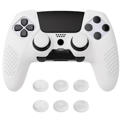 PlayVital 3D Studded Edition Anti-Slip Silicone Cover Case for ps5 Edge Controller, Soft Rubber Protector Skin for ps5 Edge Wireless Controller with 6 Thumb Grip Caps - White - color: White