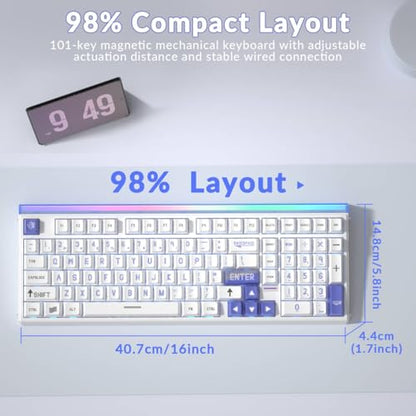 Aula Hero 99 Wired Gaming Keyboard, Hall Effect Switch with Rapid Trigger | Magnetic Switch Keyboard with Number Pad, 101Keys Hot Swap,Web Driver RGB Backlit Mechanical Keyboard for Office PC Gamer - color: White Blue