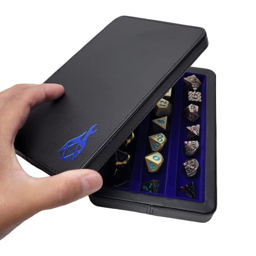 Forged Dice Co. Premium 3-Row Dice Case - Combination Dice Box and Dice Tray - Protects Polyhedral Dice Sets - Felt-Lined Storage Rows - Magnetic Lid Closure - Perfect Metal Dice Storage Box - Blue - color: Blue