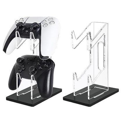 FYY 2 Tiers Game Controller Holder & Headphone Stand, Acrylic Black | Universal Dual Controller Stand for Desk, Compatible with Nintendo Switch, Xbox, PS5, PS4 - color: 2-Tier-Black