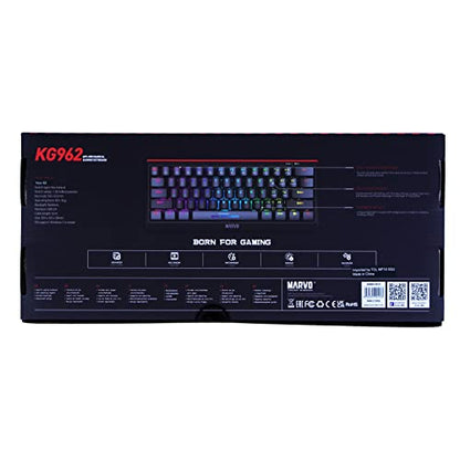 MARVO KG962 Mechanical Gaming Keyboard - 60 Percent Compact Format, Rainbow Backlit, Full Anti Ghosting with N Key Rollover, Red Switches, UK Layout