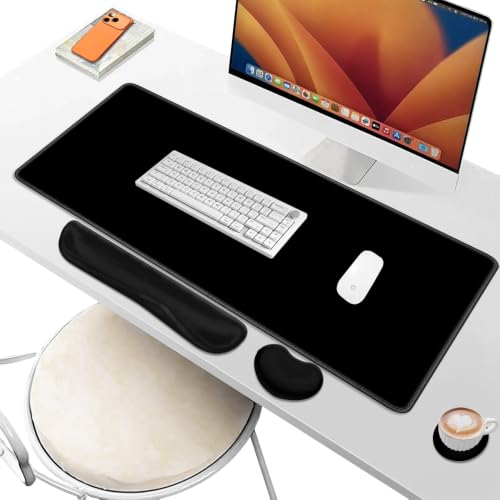 Desk Pad and Keyboard Wrist Rest, Large Mouse Pad + Keyboard Pad+Mouse Wrist Support, Non-Slip Desk Mat Protector for Office, Home 31.5×11.8 Inches Black - color: Black