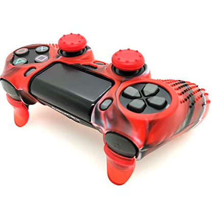 Silicone Skin Cover for Ps4 Controller (1pc Anti-Slip Case, 1 Pair L2 R2 Trigger Extender, 4pcs Thumb Grips,4pcs LED Light Bar Decal) Protector for DualShock PS4/ Slim/Pro Controller (red granular) - color: red granular