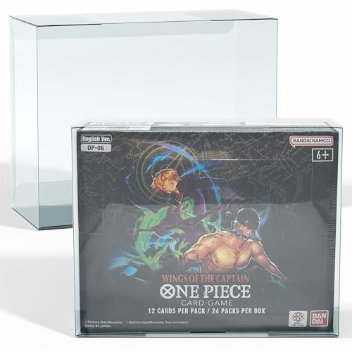 Acrylic Display Case Compatible with One Piece TCG Booster Box + 5 Clear PET Protector Cases Bundle