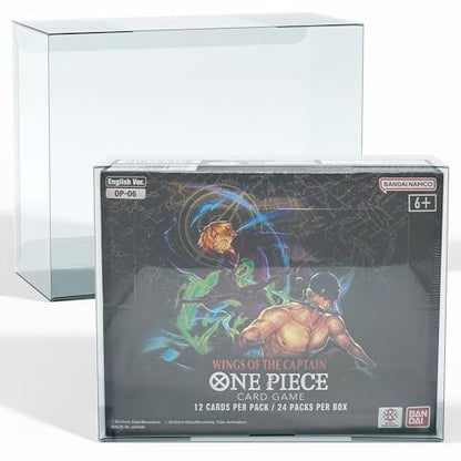 Acrylic Display Case Compatible with One Piece TCG Booster Box + 5 Clear PET Protector Cases Bundle