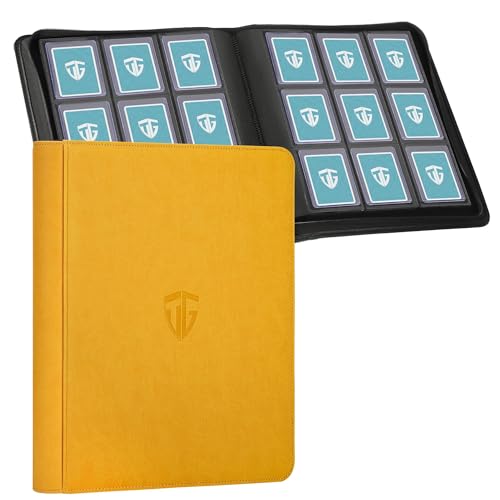 Toploader Binder,Holds 216 Toploaders,9 Pocket Top Loader Binder with Sleeves for 3"x4" Rigid Toploaders Hard Cases,Top loader Binders for TCG, MTG Card Binder, Trading Cards Binder(Yellow) - color: yellow, size: 9 Pocket
