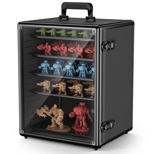 Vitula Miniatures Carrying Case, Large Capacity Miniature Storage Display Cases for Collectibles, with 5 Trays, Portable Figure Display Case for Miniature Storage & Carrying (L)