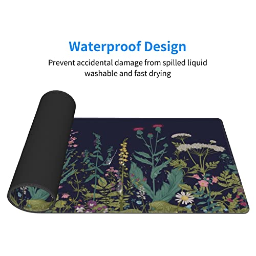 Flower Extended Gaming Mouse Pad Abstract Black Desk Mat 31.5x11.8 Inch Floral Texture Non-Slip Rubber Base Weeds Mousepad Stitched Edges Keyboard Mouse Mat Desk Pad for Office Home Game - color: Flower