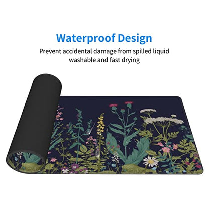 Flower Extended Gaming Mouse Pad Abstract Black Desk Mat 31.5x11.8 Inch Floral Texture Non-Slip Rubber Base Weeds Mousepad Stitched Edges Keyboard Mouse Mat Desk Pad for Office Home Game - color: Flower
