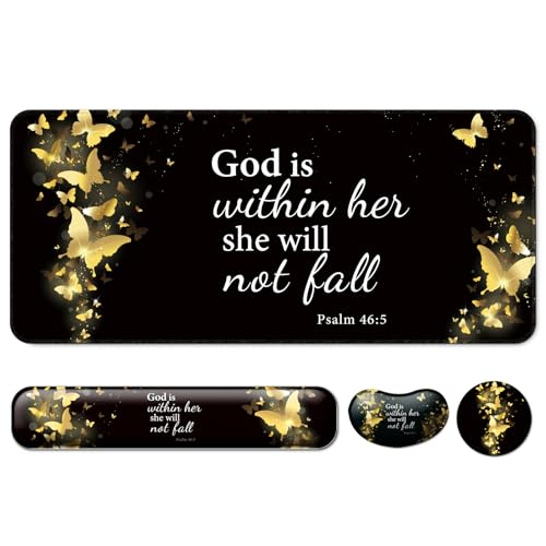 4 in 1 Mouse Pad and Keyboard Wrist Rest,Large Desk Mat,Coaster Set-Gold | Desk Matt For Desktop Wrist Rest Support XXL Gaming Cute Ergonomic for Computer Laptop Women Office Home Decor - color: A6-gold Butterfly