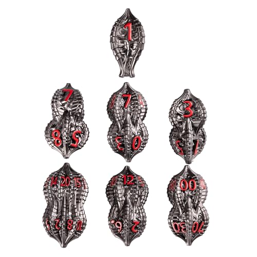 7-Piece Metal Dice Set DND Dice with Dragon Claw Design - Perfect for Dungeons & Dragons RPG Tabletop Role-Playing Games - color: Dragon Claw-black Red
