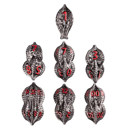 7-Piece Metal Dice Set DND Dice with Dragon Claw Design - Perfect for Dungeons & Dragons RPG Tabletop Role-Playing Games - color: Dragon Claw-black Red