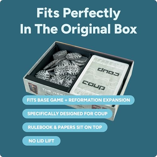 Coup Organizer Insert | Box Storage & Tabletop Card Holder for Coup & Reformation Expansion | Fast Setup Card & Token Tray | Board Game Box Insert Compatible with Indie Card Game Coup