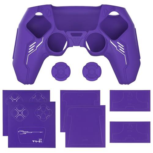 PlayVital Mecha Edition Silicone Cover Compatible with ps5 Controller with 2 Joystick Caps and 6 Stickers, Shockproof Non-Slip Grip Protector Accessories, Fits for ps5 Charging Station - Purple - color: Purple