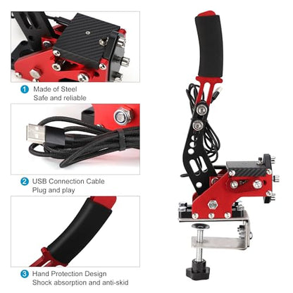 CNSPEED Upgrade 2-in-1 64 Bit USB Handbrake for G920 Compatible With Xbox/Xbox series S/Xbox series X + PC System for Simulated Racing Games with Non-Contact Plus Hall Sensor with Clamp Black+Red - color: RED