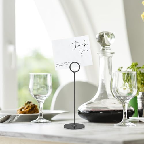 Urban Deco 16 Pieces Table Card Holder 8 inches Table Number Holders Place Steel Card Holders for Photos, Food Signs, Memo Notes, Weddings, Restaurants, Birthdays (Black) - color: Black
