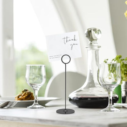 Urban Deco 16 Pieces Table Card Holder 8 inches Table Number Holders Place Steel Card Holders for Photos, Food Signs, Memo Notes, Weddings, Restaurants, Birthdays (Black) - color: Black